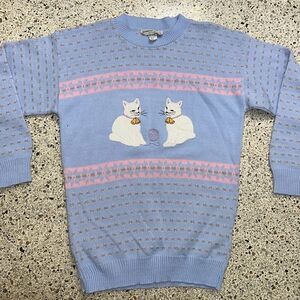 Pastel sweater kittens yard cat purple pink granny small s